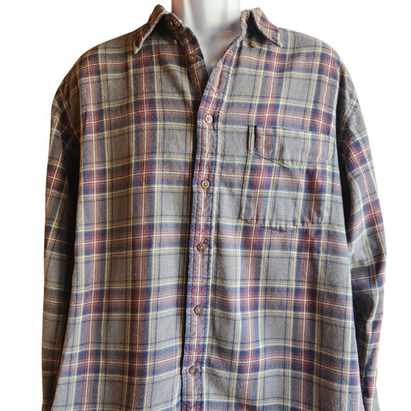 Vintage Gap Button Down Collar Green/Grey Plaid Flannel Shirt Men's Size Large - Picture 1 of 9